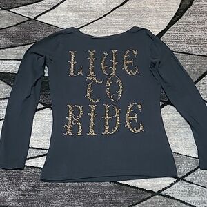 HARLEY DAVIDSON STUDDED LIVE TO RIDE 2007 GRAPHIC ROSES LONG-SLEEVE TEE-…